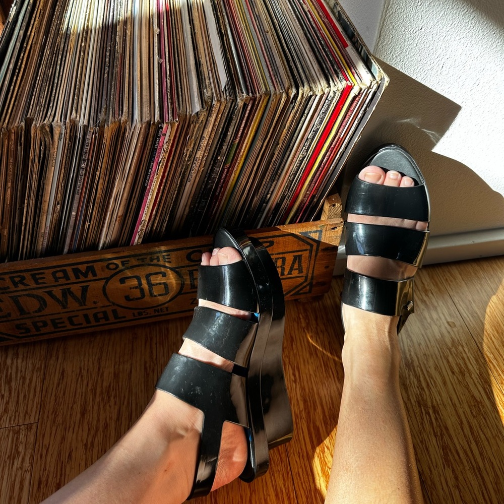 Melissa Black Patent Jelly Platform Sandals 7